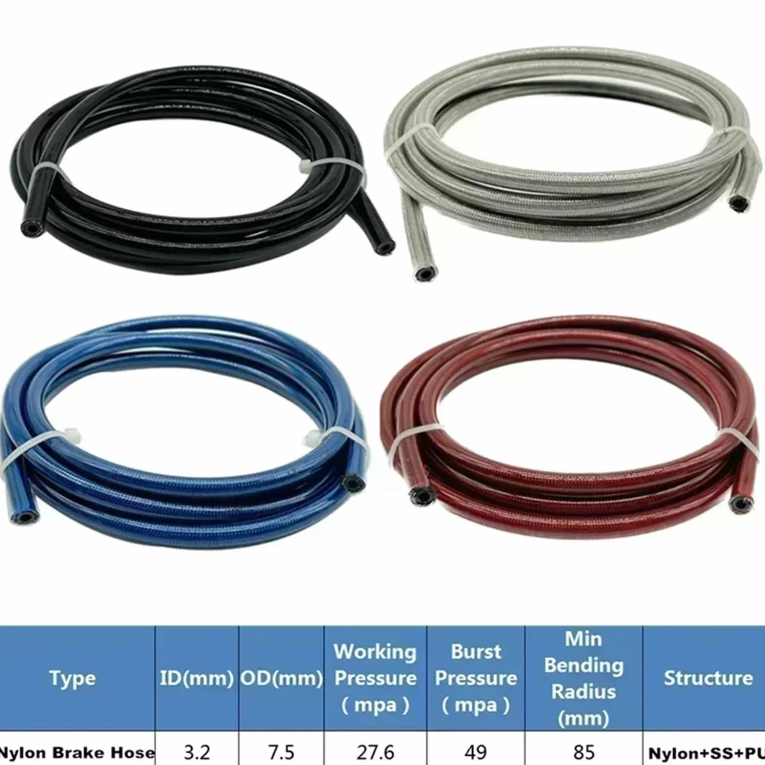 Auto-Bremsleitungen 20 m/65,62 ft AN3 Motorrad geflochtener Edelstahl-Nylon-Bremsleitungsschlauch, Flüssigkeits- und Hydraulikschlauch. Bremsleitung Set(Blue 20M)