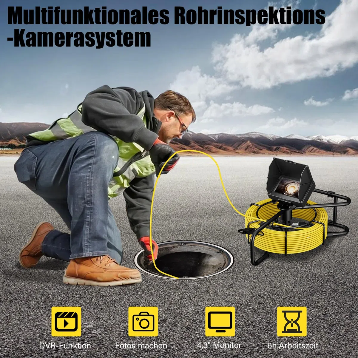 Inspektionskamera Endoskopkamera mit Licht Kanalkamera 20m rohrkamera mit DVR Wasserdicht IP68