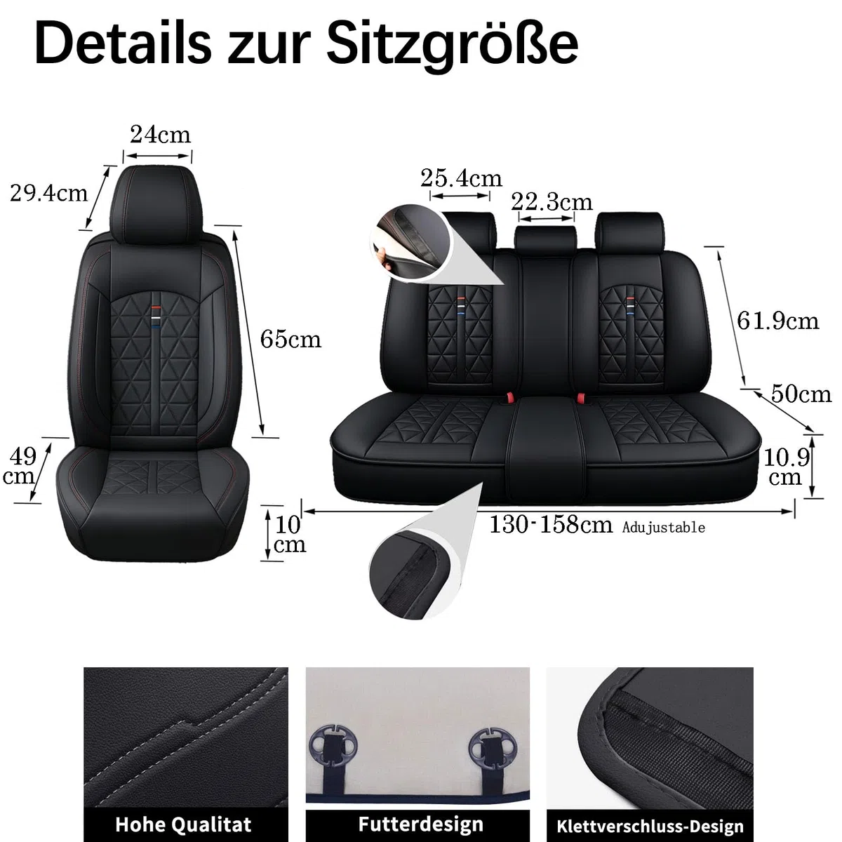 5-TLG. Autositzbezüge Für Dacia Duster Jogger Logan Logan Stepway Sandero Sandero Stepway,Universelles Komplett-Set ,Schwarz – Atmungsaktive & Strapazierfähige PU-Leder-Sitzschoner (Komplett-Set)