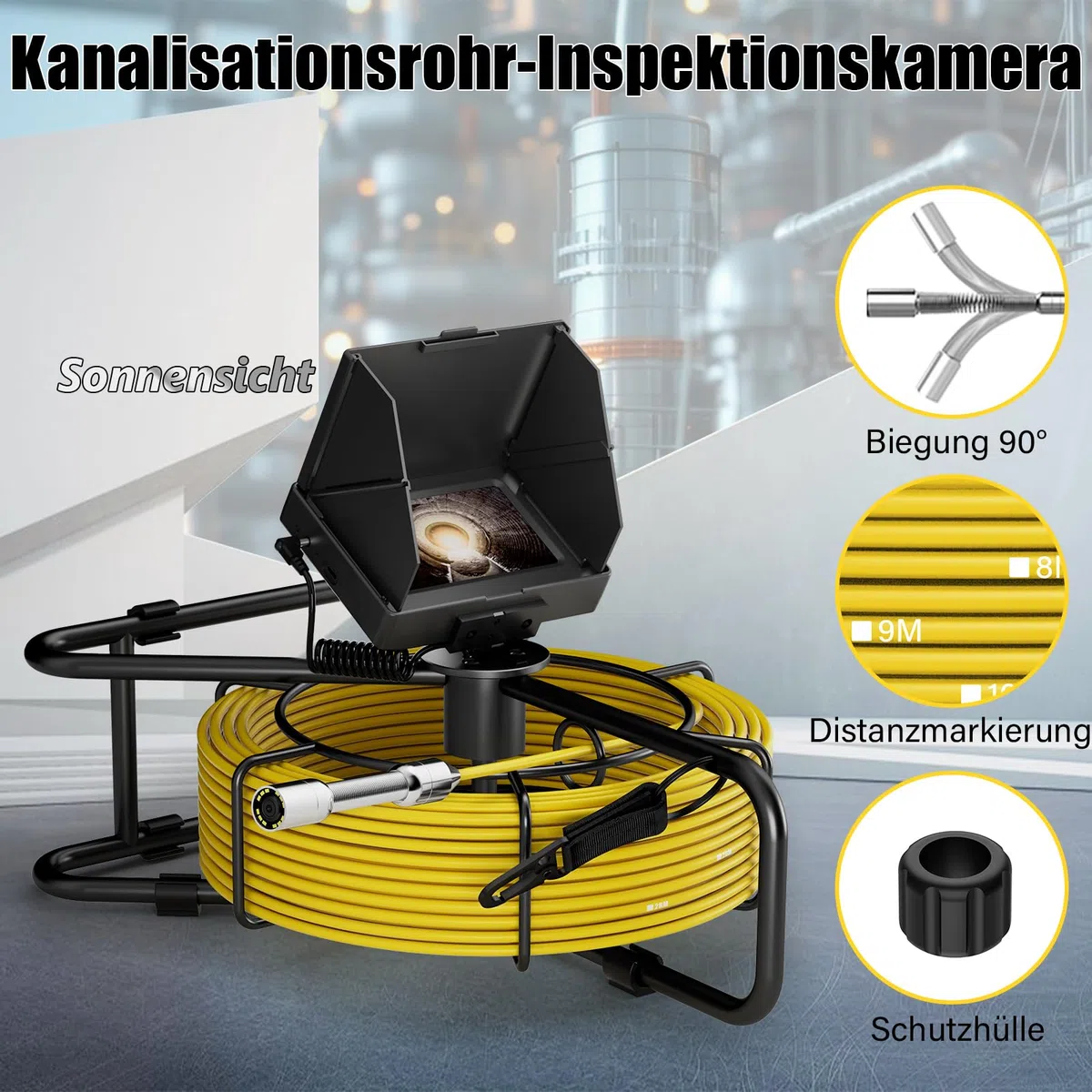 Inspektionskamera Endoskopkamera mit Licht Kanalkamera 20m rohrkamera mit DVR Wasserdicht IP68