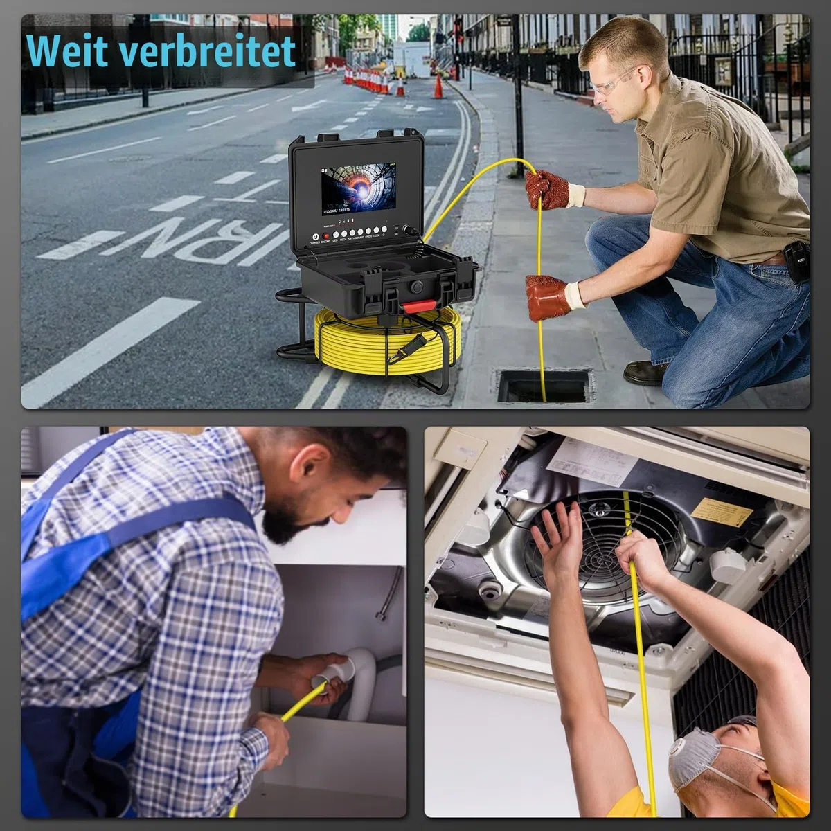 Rohrkamera 30M mit DVR, 7" IPS Monitor Endoskopkamera mit Licht Professionelle Wasserdichtes IP68 Kanalkamera mit 12 LED Licht, Inklusive 32GB TF-Karte