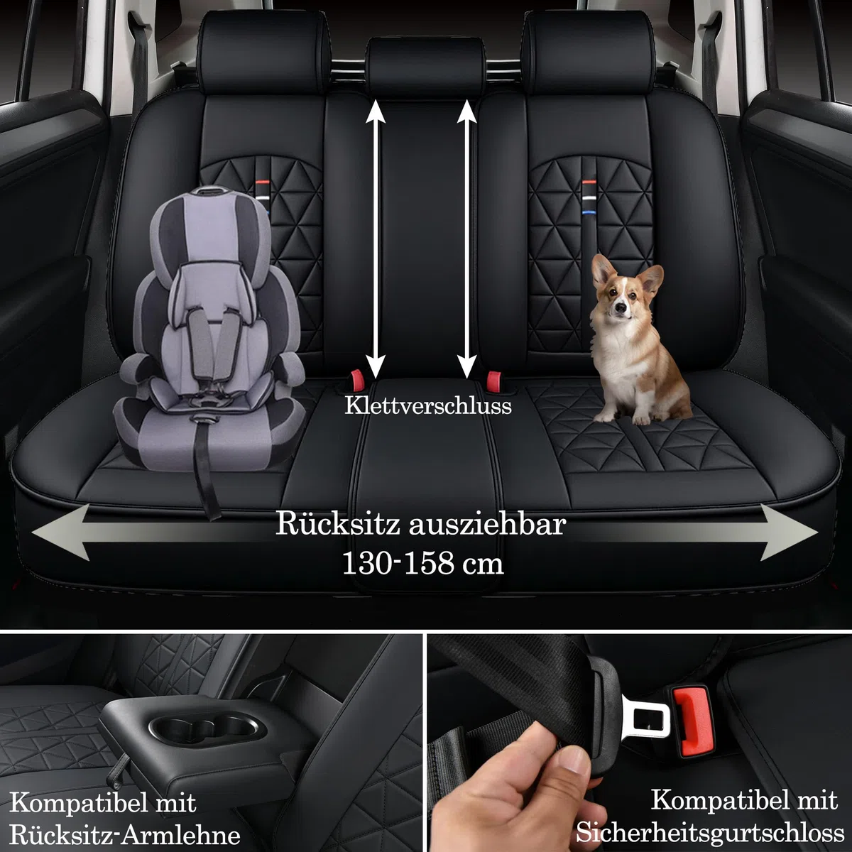5-TLG. Autositzbezüge Für Dacia Duster Jogger Logan Logan Stepway Sandero Sandero Stepway,Universelles Komplett-Set ,Schwarz – Atmungsaktive & Strapazierfähige PU-Leder-Sitzschoner (Komplett-Set)