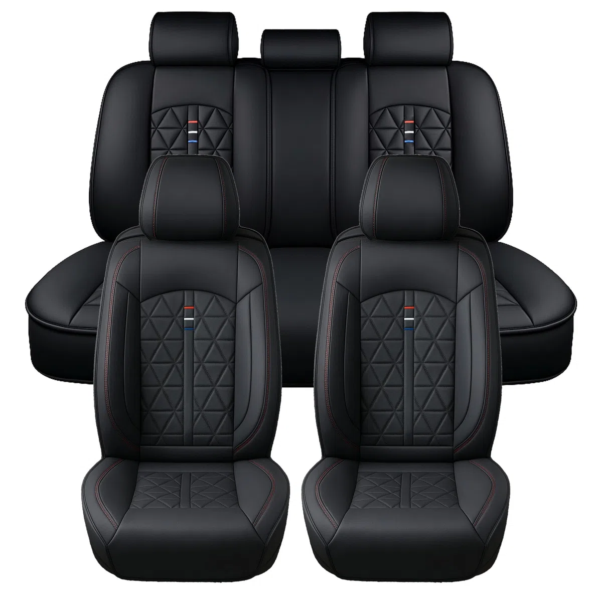 5-TLG. Autositzbezüge Für Dacia Duster Jogger Logan Logan Stepway Sandero Sandero Stepway,Universelles Komplett-Set ,Schwarz – Atmungsaktive & Strapazierfähige PU-Leder-Sitzschoner (Komplett-Set)