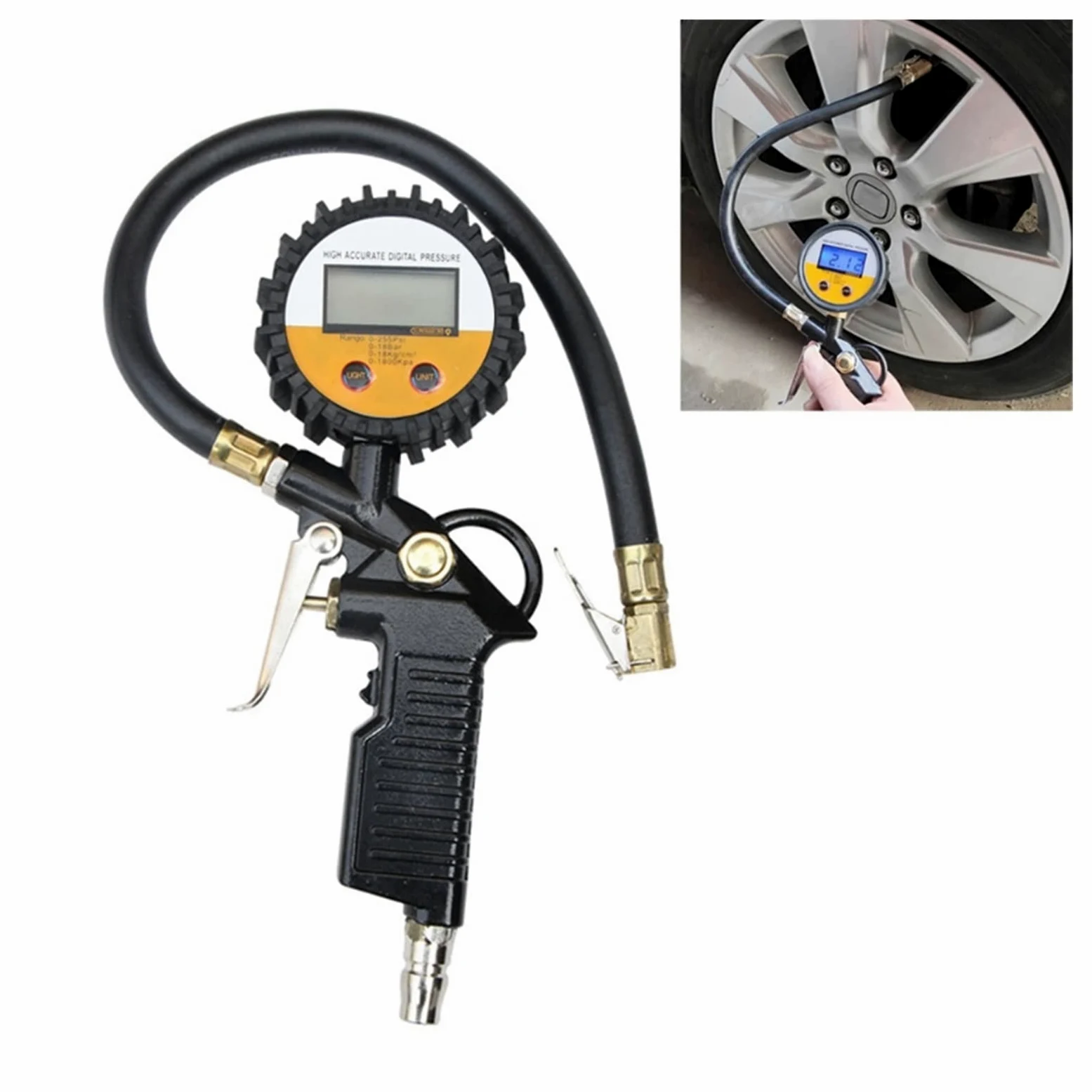 HMTE Auto Auto-Reifendruckmesser Reifenluftmesser Füllwerkzeug Autoreifenmesser 220PSl Selbstsichernder Abzugsgriff (Color : A) (A) (B)