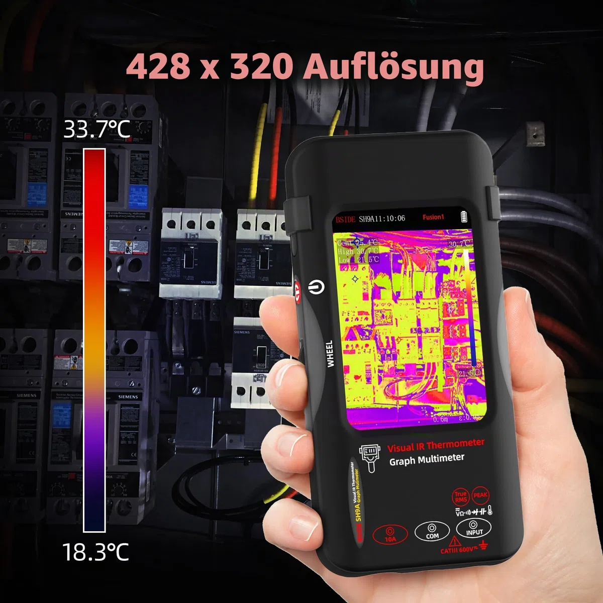 BSIDE SH9A Wärmebild Multimeter Dual Light Fusion Wärmebildkamera 428 x 320 IR-Auflösung mit Makroobjektiv & Touchscreen Graph Multimeter 20000 Zählungen TRMS 1000V 10A für Leckortung PCB Elektronik
