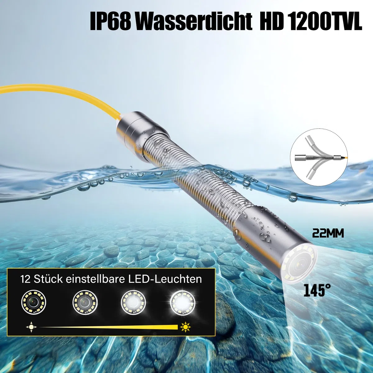 Inspektionskamera Endoskopkamera mit Licht Kanalkamera 20m rohrkamera mit DVR Wasserdicht IP68