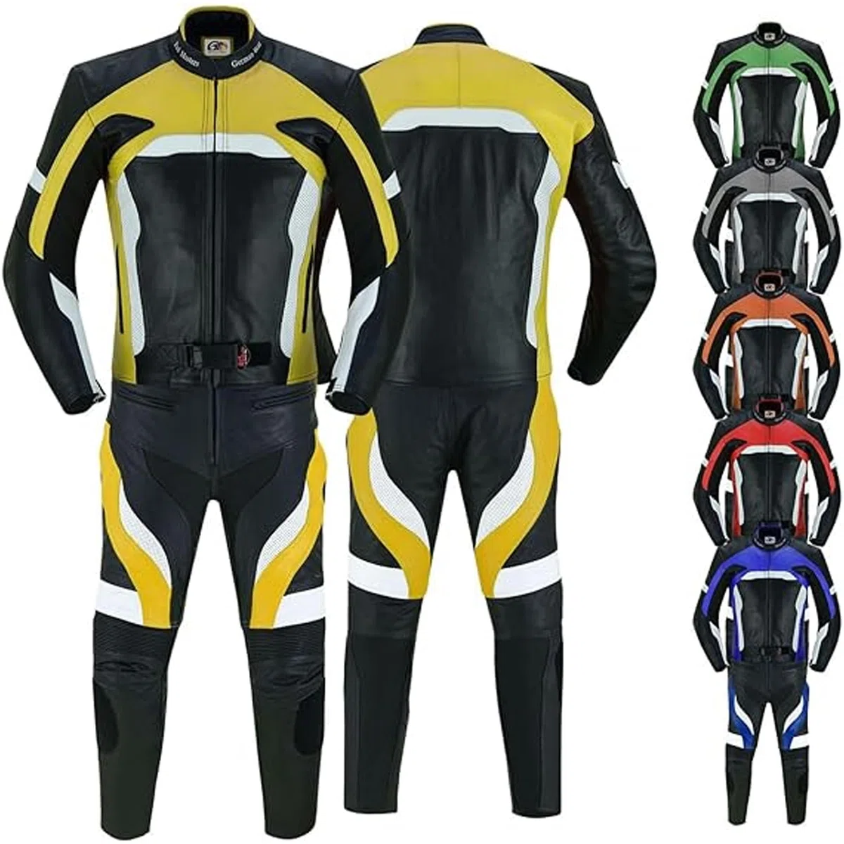 German Wear Motorradkombi Herren 2-teiler Biker Lederkombi aus Kalbsleder - mit alle Protektoren, abmehmbar & waschbar Thermofutter, Verstellbarer Taillengürtel und Reißverschluss-Taschen