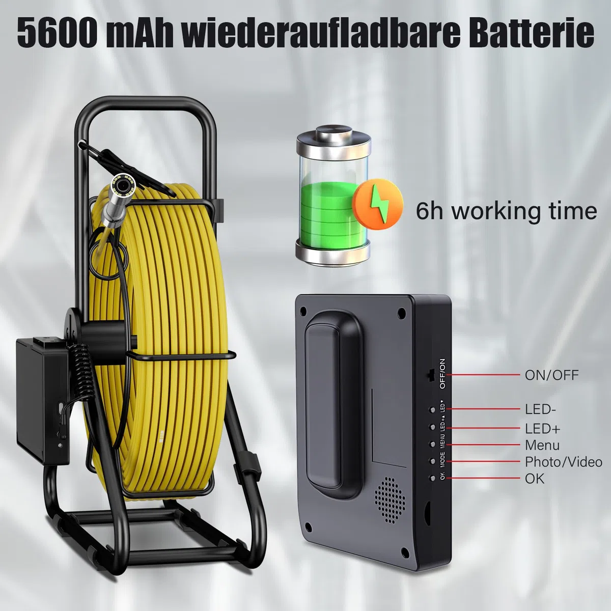 Inspektionskamera Endoskopkamera mit Licht Kanalkamera 20m rohrkamera mit DVR Wasserdicht IP68