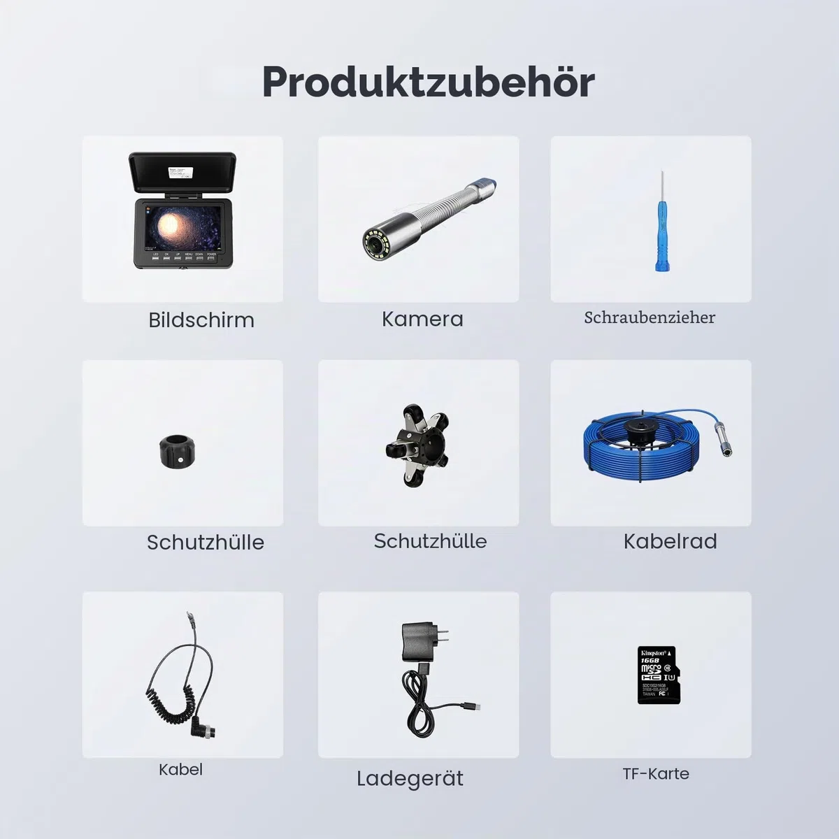 Professionelle Rohrkamera mit 512Hz Transmitter und Selbstnivellierender, Kanalkamera 5 Zoll Farbmonitor Kanal-Endoskopkamera mit DVR, IP68 Wasserdicht Industrie-Kanal Kamera